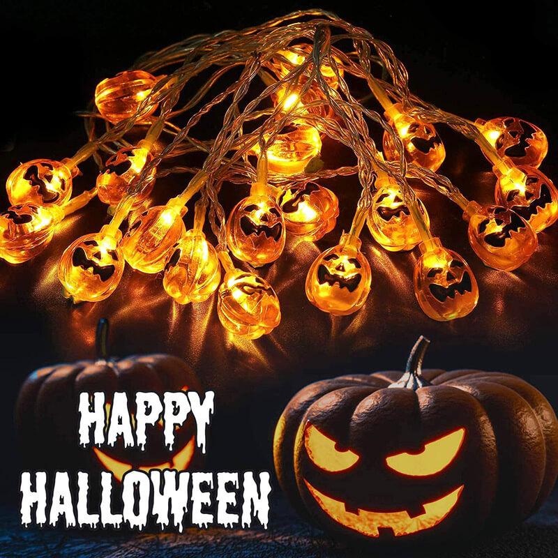 Halloween Orange Pumpkin LED String Lights - 10/20 LEDs, Battery or Solar Powered, Decorative Plastic String Light