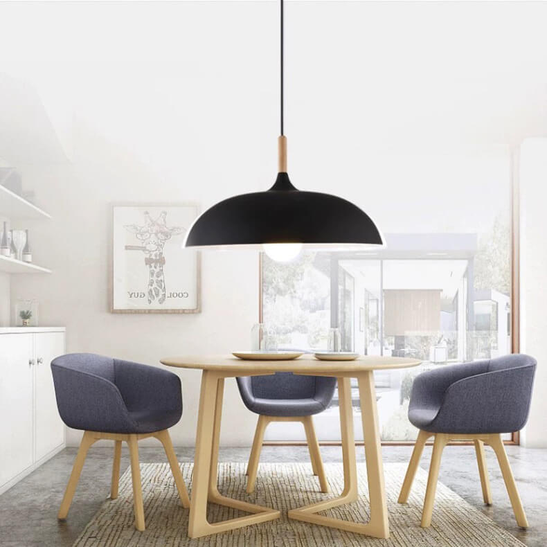 Modern Metal and Wood Dome Pendant Light — 1-Light, Wooden Top