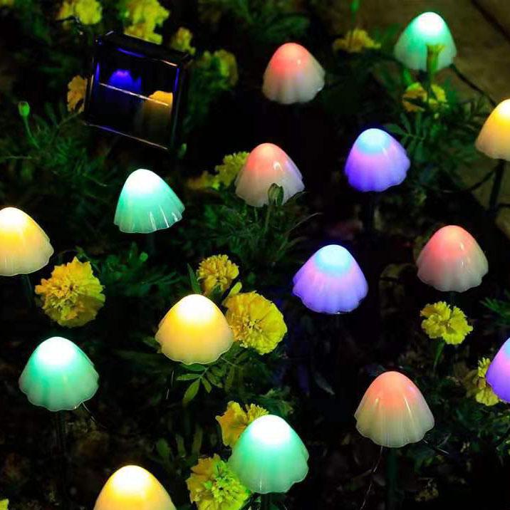 Solar-Powered Outdoor LED Mushroom String Lights for Patio