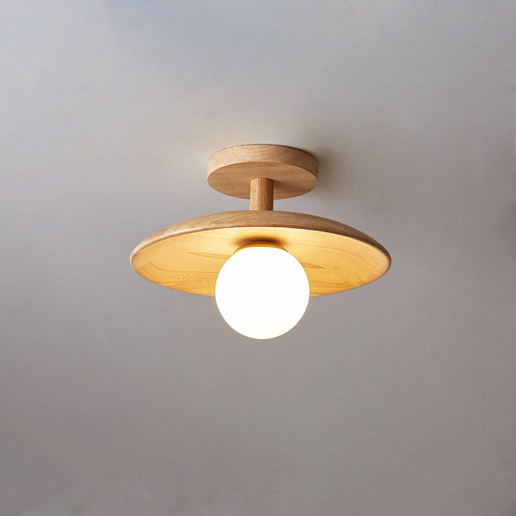 Nordic-Inspired Wooden Dome 1-Light Semi-Flush Mount Ceiling Light