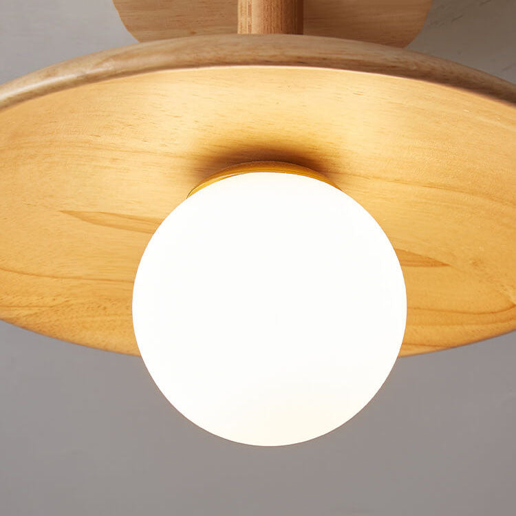 Nordic-Inspired Wooden Dome 1-Light Semi-Flush Mount Ceiling Light