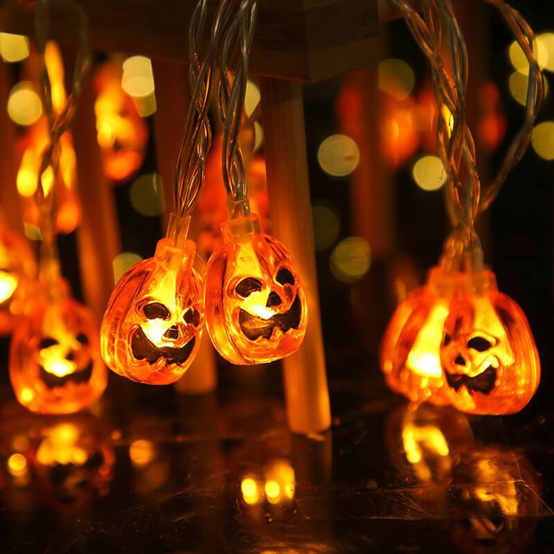 Halloween Orange Pumpkin LED String Lights - 10/20 LEDs, Battery or Solar Powered, Decorative Plastic String Light