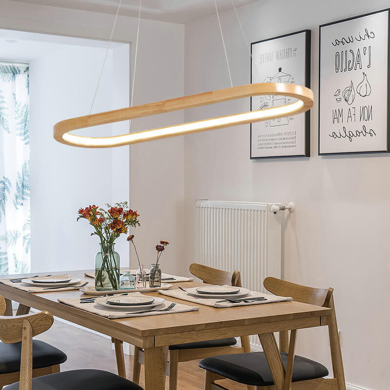 Sleek Modern Minimalist Wooden Linear Round 1-Light LED Chandeliers