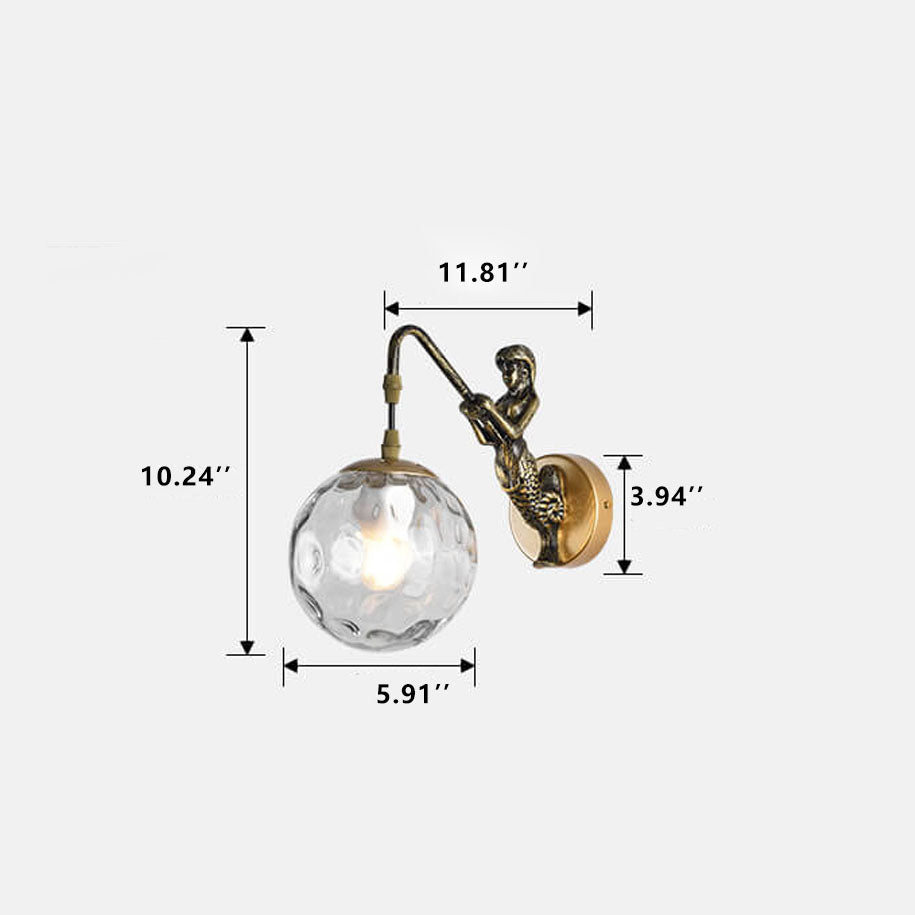 Charming Vintage Rustic Mermaid Orb 1-Light Wall Sconce Lamp