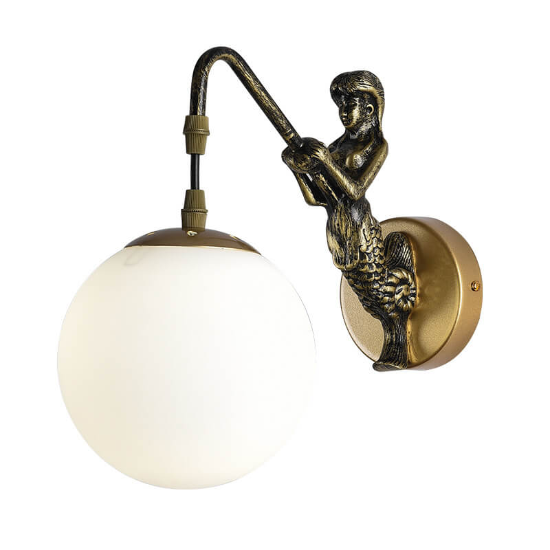 Charming Vintage Rustic Mermaid Orb 1-Light Wall Sconce Lamp