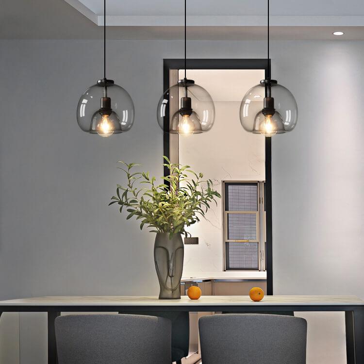 Sleek Smoke Gray 1-Light Hand-Blown Glass Dome Pendant Light