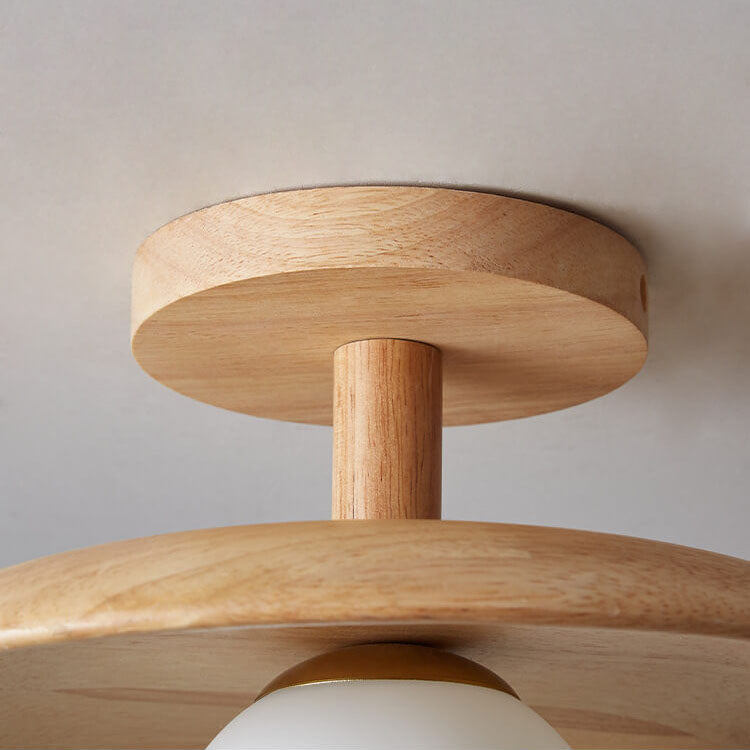 Nordic-Inspired Wooden Dome 1-Light Semi-Flush Mount Ceiling Light