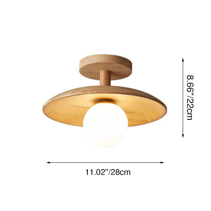 Nordic-Inspired Wooden Dome 1-Light Semi-Flush Mount Ceiling Light