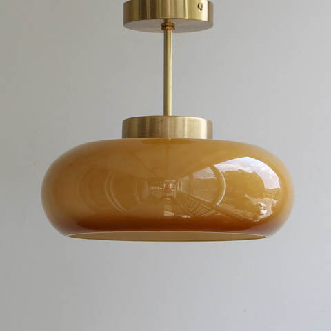 Vintage Brass & Yellow Glass 1-Light Semi-Flush Mount Ceiling Light