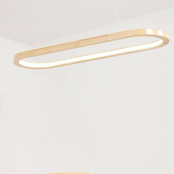Sleek Modern Minimalist Wooden Linear Round 1-Light LED Chandeliers
