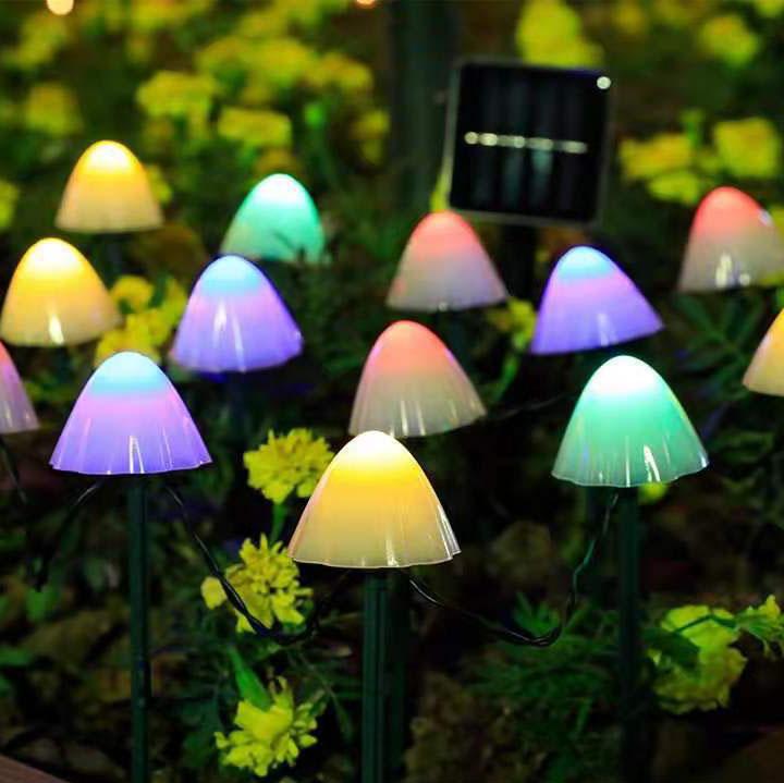 Solar-Powered Outdoor LED Mushroom String Lights for Patio