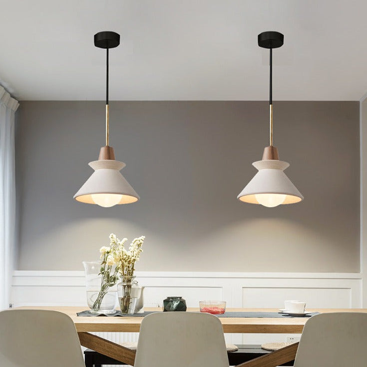 Nordic Minimalist White Cement 1-Light Tapered Pendant Lamp