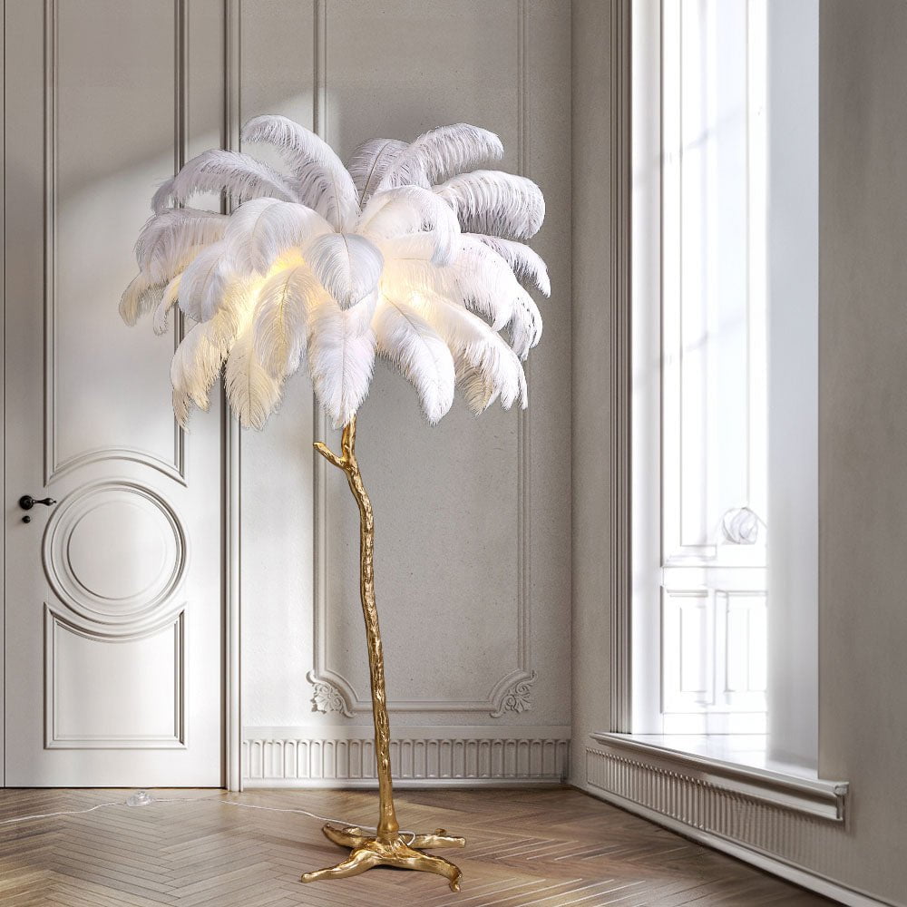 Elegant White Ostrich Feather Floor Lamp