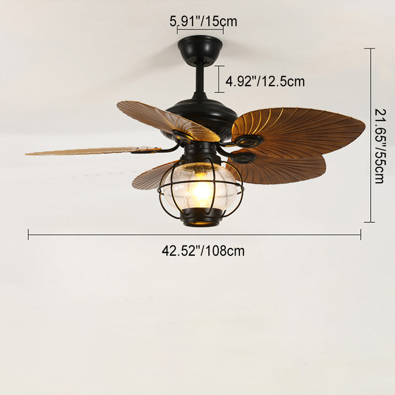 Traditional Rustic Lantern Ceiling Fan with Banana-Shaped Blades and Iron-and-Glass Light — 1-Light, Downrod Mount, Perfect for Living Rooms