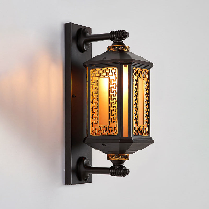 Traditional Chinese-Style Waterproof Aluminum Glass Cylinder Wall Sconce Lamp – 1/2 Light Outdoor Patio