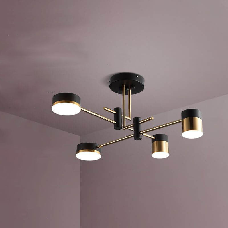 Sleek Modern Minimalist Black & Gold 4-8 Light Semi-Flush Mount Ceiling Light