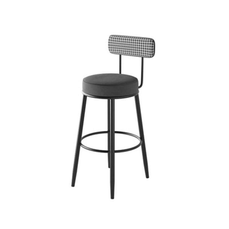 Sleek Contemporary Nordic Round Bar Stool Upholstered in Cotton-Linen Fabric with Backrest and Footrest for Dining Room