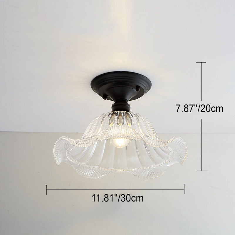 Chic Nordic Vintage Glass Floral Round Geometry 1-Light Semi-Flush Mount Ceiling Light
