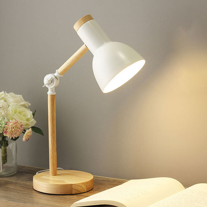 Nordic Contemporary Iron Table Lamp with Semi-Circular Shade and Wooden Base – 1-Light, Ideal for Study