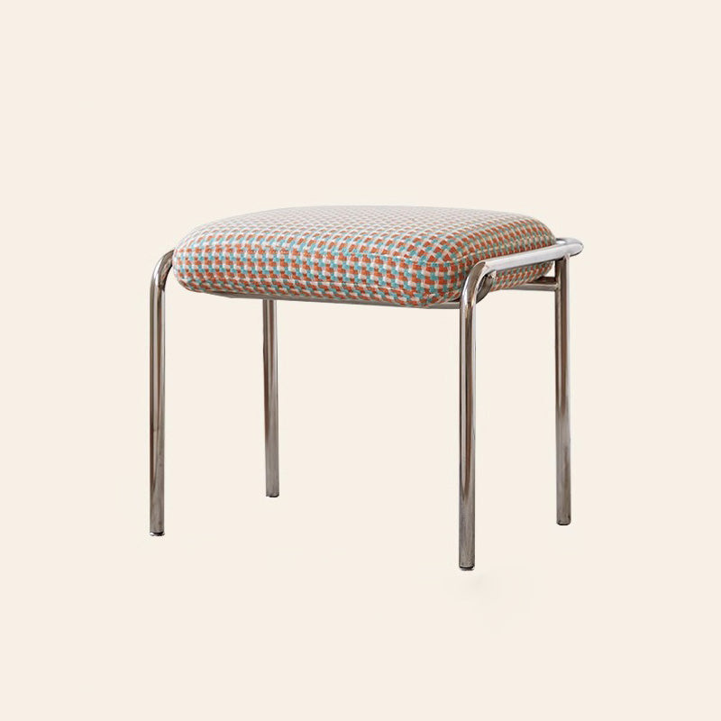 Modern Scandinavian Vanity Stool – Square, Cotton-Linen Upholstery, Stainless Steel Frame, Backless, for Bedroom