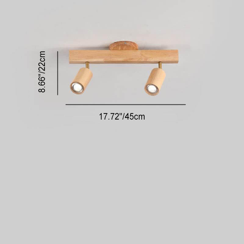 Japanese Minimalist Wooden LED Track Lighting, 2/3/4/5-Light, Semi-Flush Mount Ceiling Light