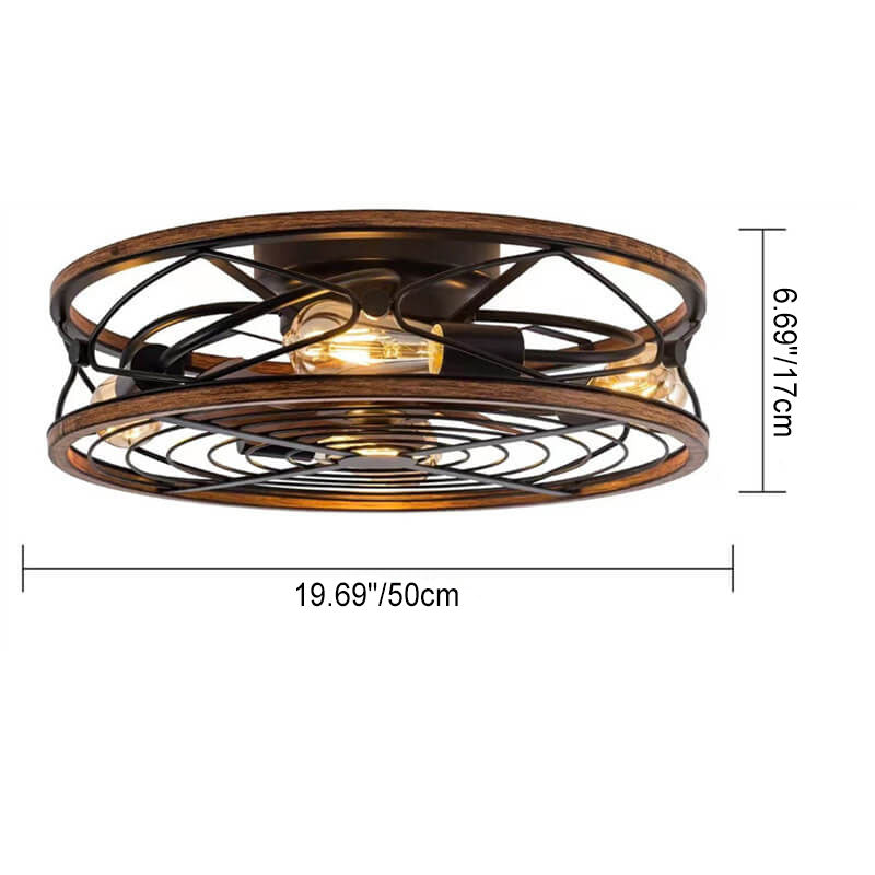 Nordic Industrial Wrought Iron Cylinder 4-Light Flush-Mount Ceiling Light with Hidden Fan