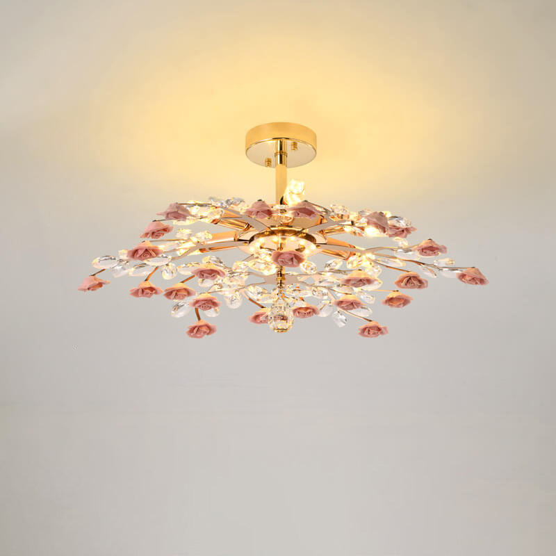 Modern Luxury Rose Iron & Ceramic Crystal Chandelier – 6/7/8-Light Options
