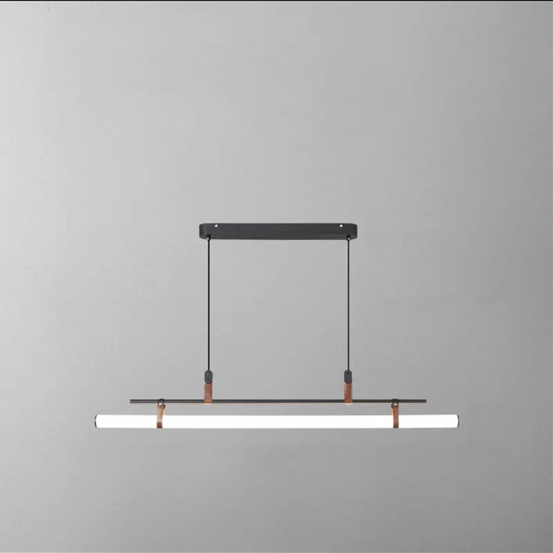 Sleek Nordic Minimalist Long Leather-Strip LED Island Light Chandelier