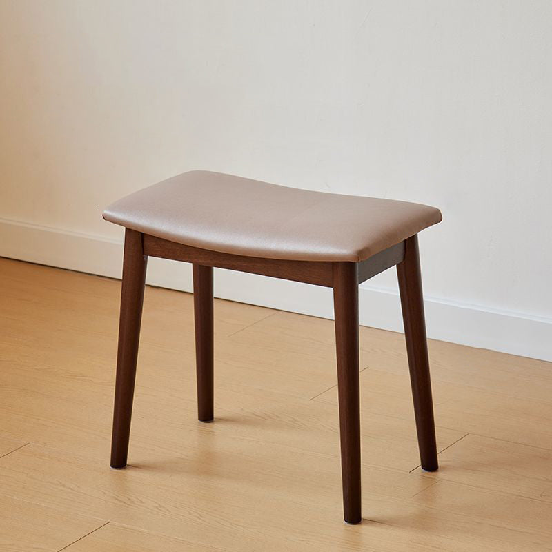 Sleek Modern Minimalist Rectangular Vanity Stool in Soft PU Leather with Wood Base – Ideal Bedroom Accent