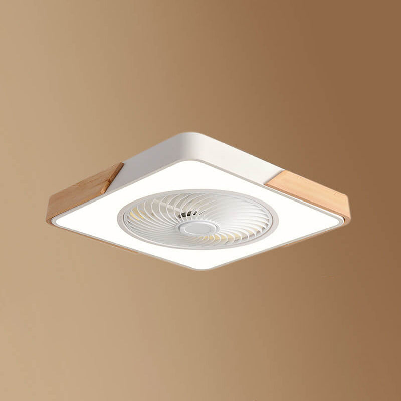 Nordic Macaron Square Wood LED Flush-Mount Ceiling Fan Light - Modern Minimalist Design