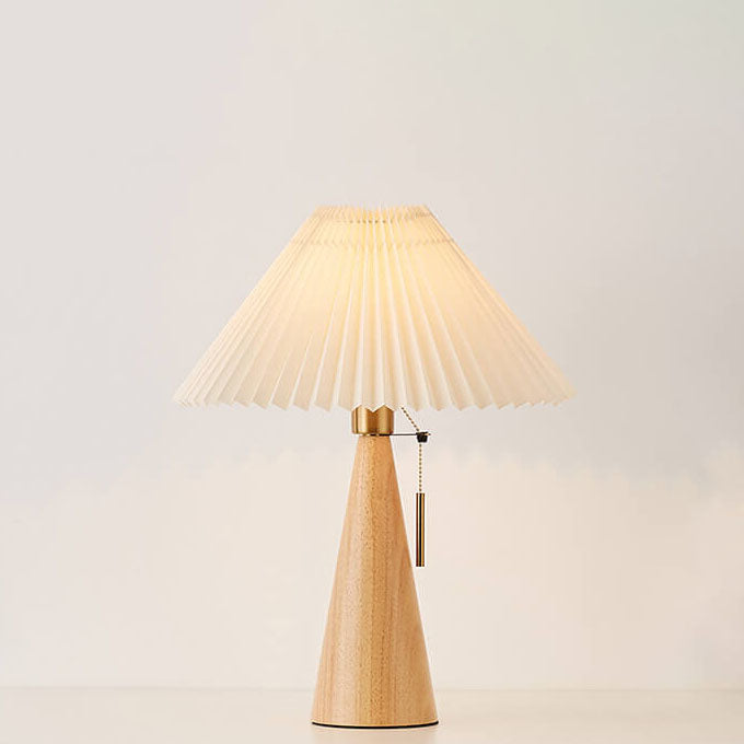 Japanese Minimalist Vintage Pleated Wood and Fabric LED Table Lamp