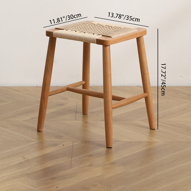 Elegant Traditional Japanese Rectangular Rope-Woven Wooden Bar Stool for the Dining Room