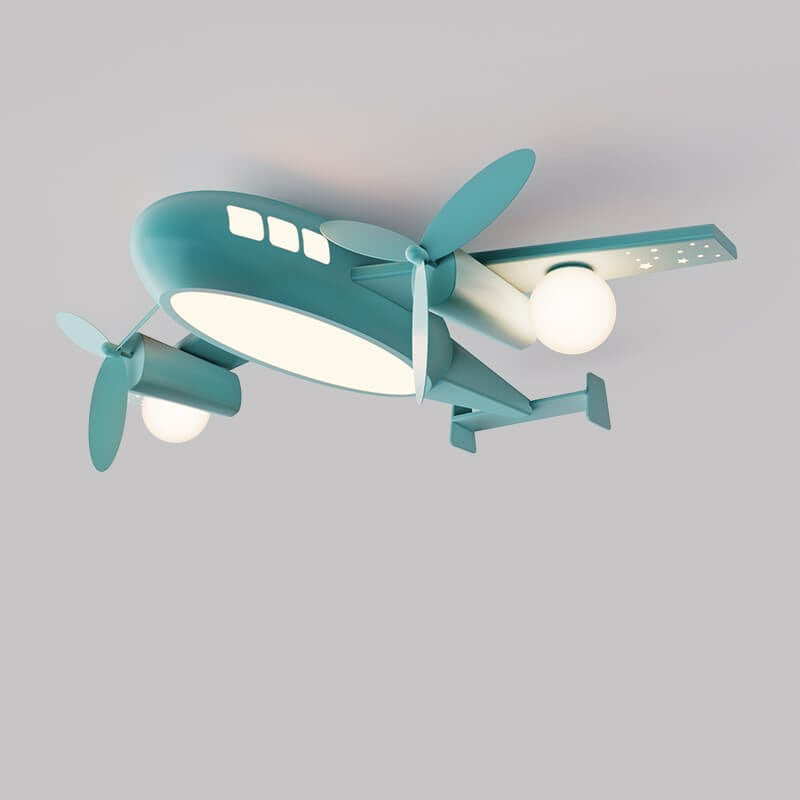 Nordic-Style Kids Cartoon Airplane LED Flush Mount Ceiling Light - Wrought Iron