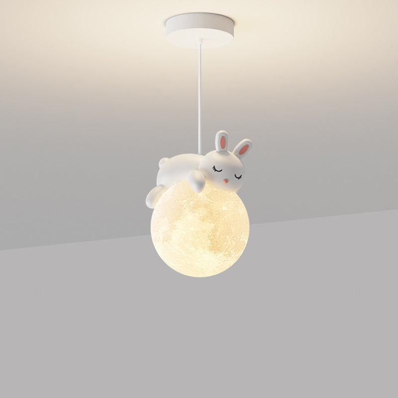Modern Resin Rabbit Moon 1-Light Pendant Light for Kids' Rooms & Living Rooms