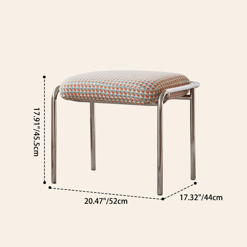 Modern Scandinavian Vanity Stool – Square, Cotton-Linen Upholstery, Stainless Steel Frame, Backless, for Bedroom
