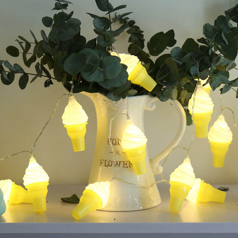 Modern Creative Ice Cream LED String Lights for Kids - USB-Powered Decoration