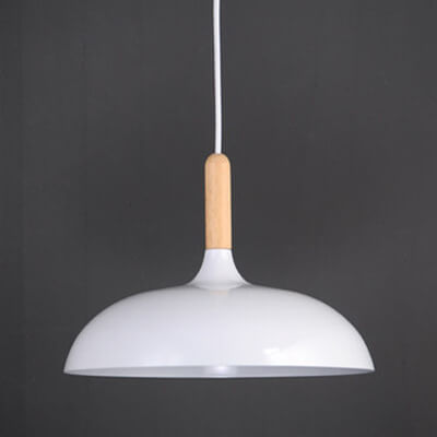 Modern Metal and Wood Dome Pendant Light — 1-Light, Wooden Top