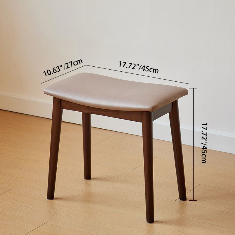Sleek Modern Minimalist Rectangular Vanity Stool in Soft PU Leather with Wood Base – Ideal Bedroom Accent