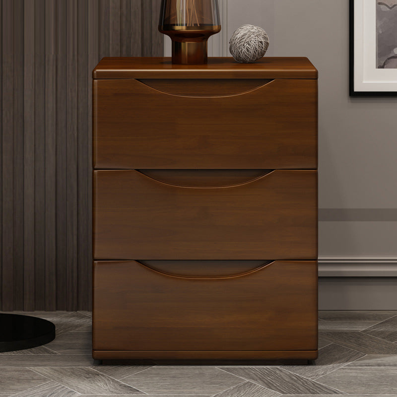 Traditional Japanese-Style Rectangular Nightstand with Rubber Wood & Metal – 2/3-Drawer Bedside Table