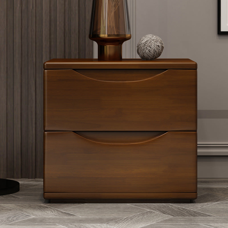 Traditional Japanese-Style Rectangular Nightstand with Rubber Wood & Metal – 2/3-Drawer Bedside Table