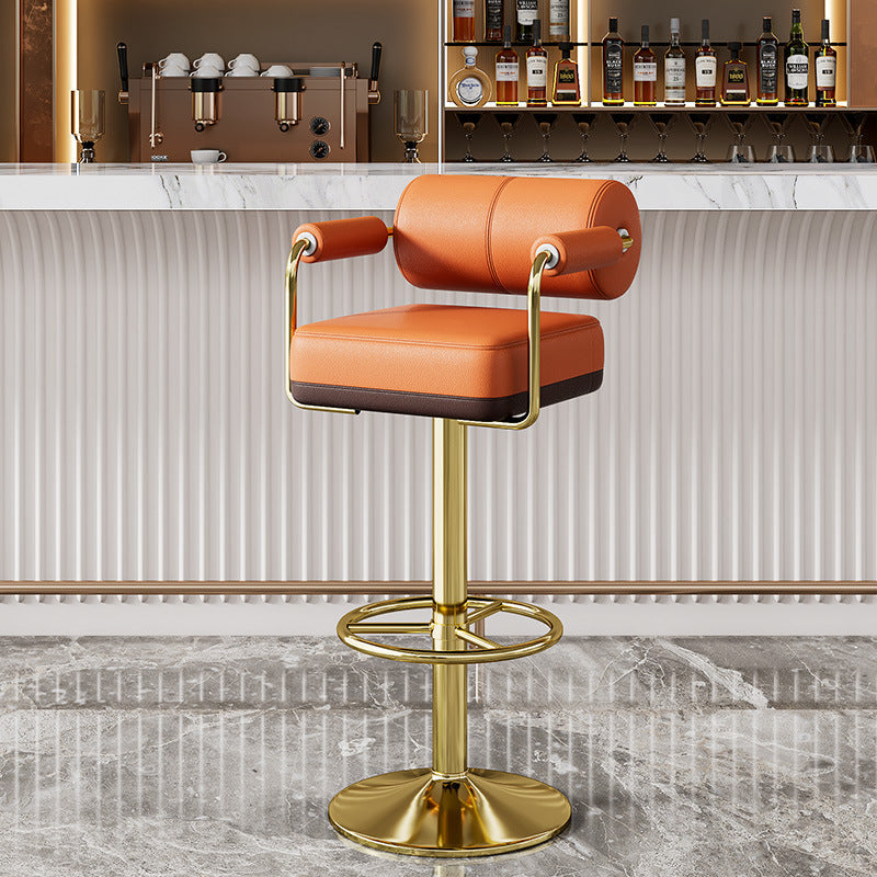 Luxurious Contemporary Faux Leather Upholstered Height-Adjustable Swivel Bar Stool with Armrests and Footrest for Dining Room