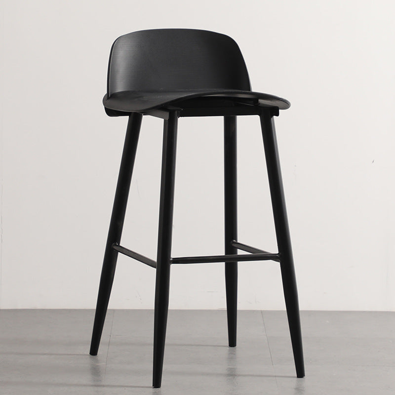 Sleek Modern Minimalist Rectangular Carbon Steel Bar Stool with Plastic Backrest for Dining Room