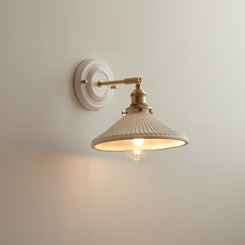 Vintage Japanese Ceramic & Brass 1-Light Wall Sconce Lamp