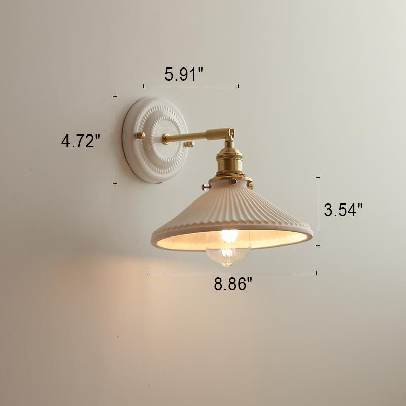 Vintage Japanese Ceramic & Brass 1-Light Wall Sconce Lamp