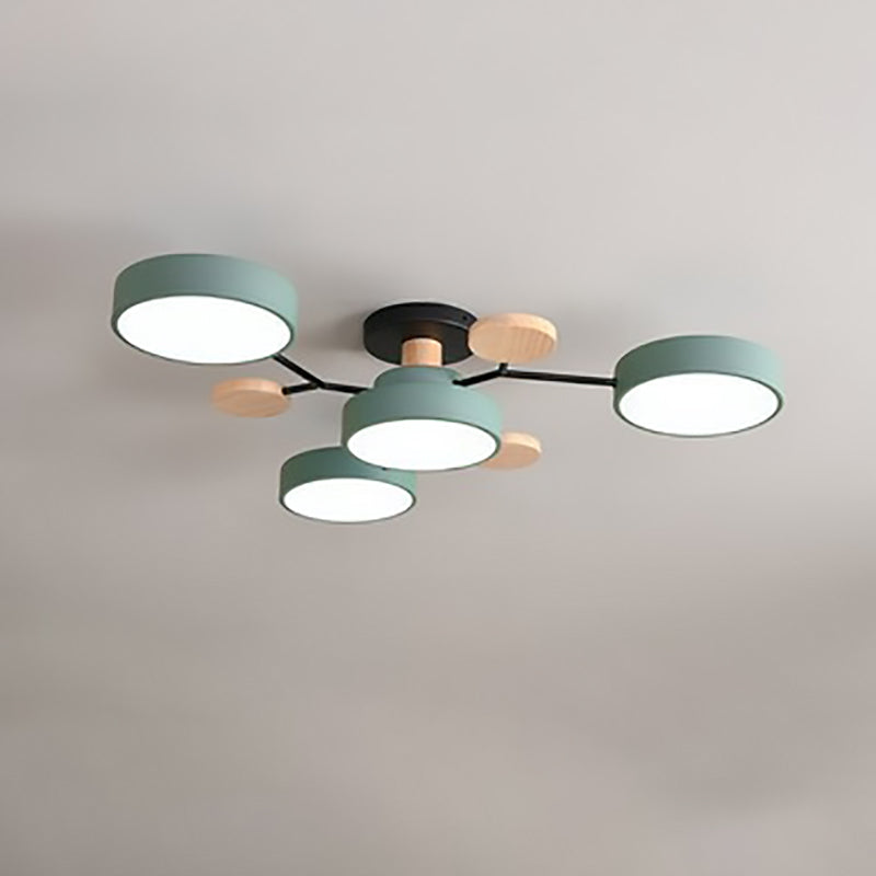 Contemporary Scandinavian LED Ceiling Light with Round Molecule Branch Design, Semi-Flush Mount for Living Room