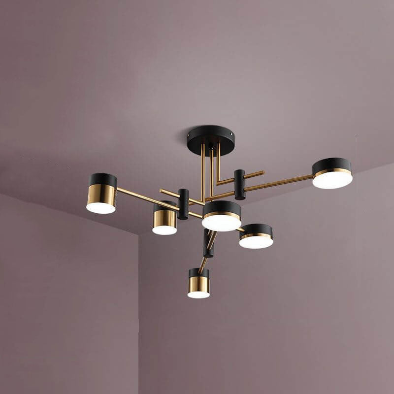 Sleek Modern Minimalist Black & Gold 4-8 Light Semi-Flush Mount Ceiling Light