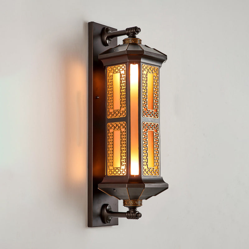 Traditional Chinese-Style Waterproof Aluminum Glass Cylinder Wall Sconce Lamp – 1/2 Light Outdoor Patio