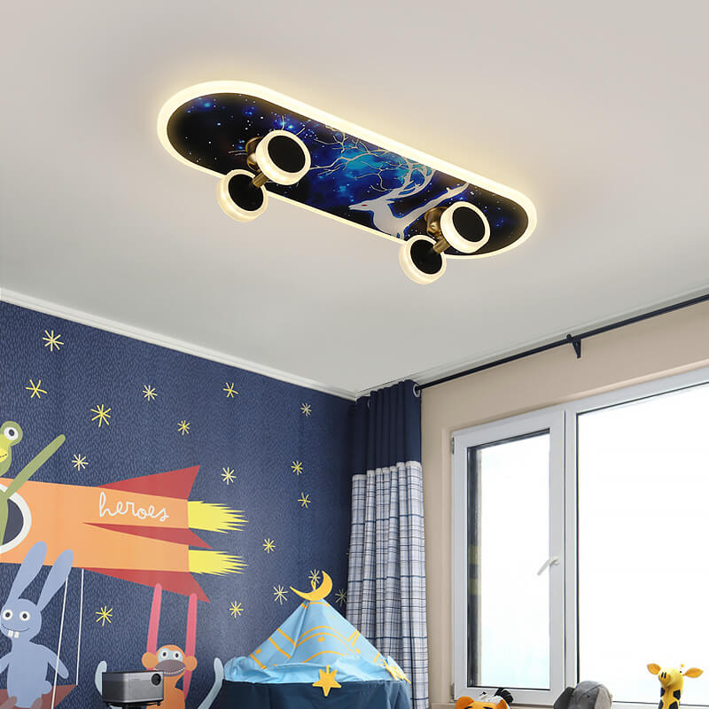 Creative Cartoon Skateboard LED Kids’ Flush Mount Ceiling Light – Acrylic Ceiling Fixture