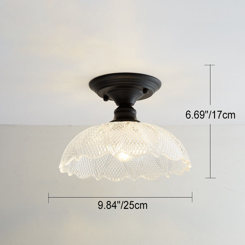 Chic Nordic Vintage Glass Floral Round Geometry 1-Light Semi-Flush Mount Ceiling Light