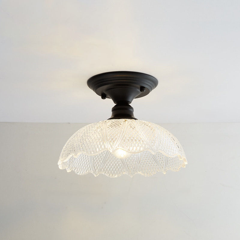 Chic Nordic Vintage Glass Floral Round Geometry 1-Light Semi-Flush Mount Ceiling Light